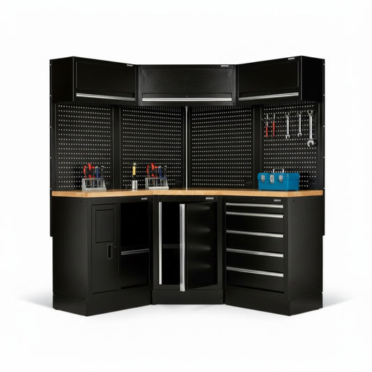 BUNKER Corner Workshop Setup with Hardwood Worktop – 18-piece