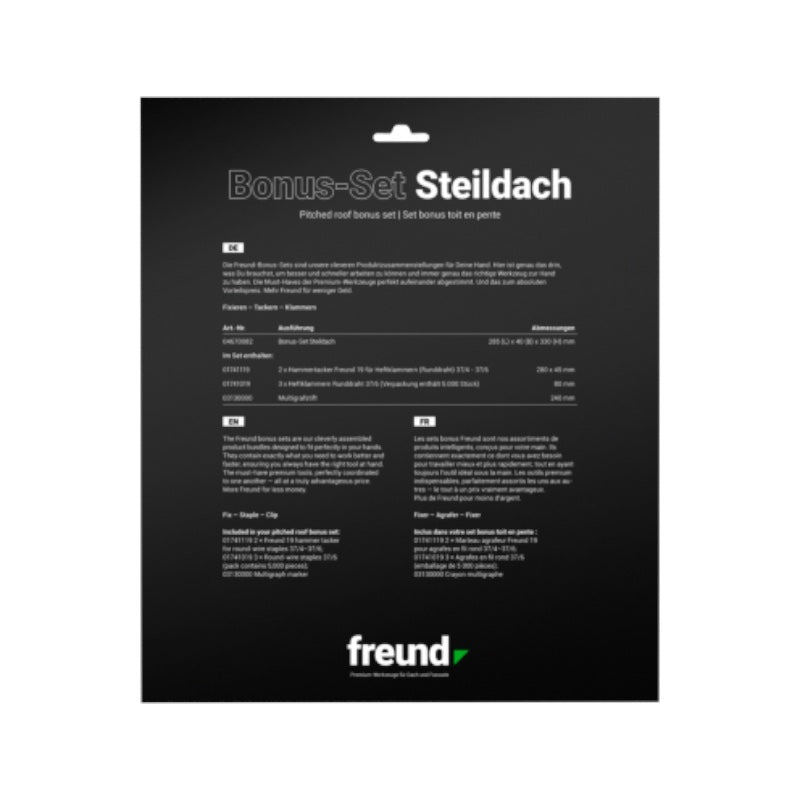 Freund Bonus-Set Steildach Hammertacker Zimmermannsbleistift Karton