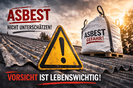 Asbest auf dem Dach mit Asbest Abfallbehälter (Bild KI-generiert)