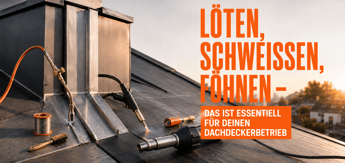 Löten, Schweißen, Föhnen Werkzeuge auf dem Dach (Bild KI-generiert)