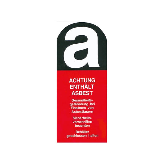 Aufkleber „Weißasbest“ – weiß/rot/schwarz, selbstklebend, 50 × 110 mm