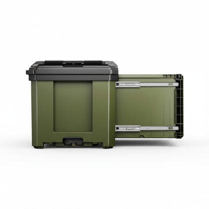 BUNKER - Load-Up Stapelbare Aufbewahrungsbox mit 1 Schublade | 570 mm, Seitenansicht geöffnet