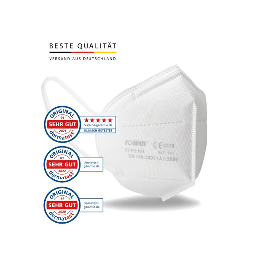 Einweg-Atemschutz Faltmaske FFP2 NR – EN 149, Kat. III, weiß, mit Nasenbügel