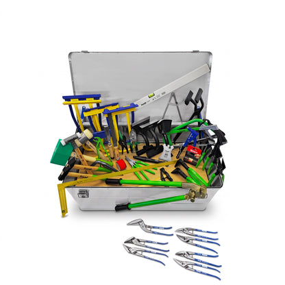 FREUND Spengler Werkzeugkiste 48-teilig Aluminium mit Werkzeugen in grauer Alu-Kiste, ideal für Spengler und Dachdecker.