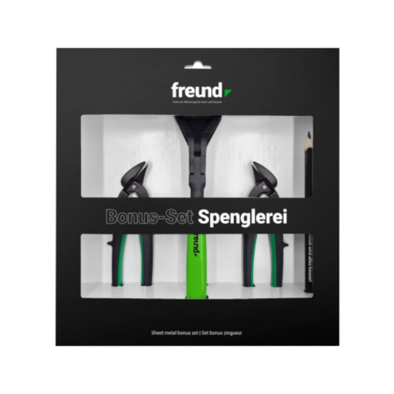 Freund Bonus Set Spenglerei hebelübersetzte Blechschere Falzzange Zimmermannsbleistift Karton