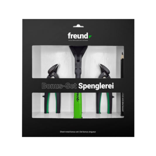Freund Bonus Set Spenglerei hebelübersetzte Blechschere Falzzange Zimmermannsbleistift Karton