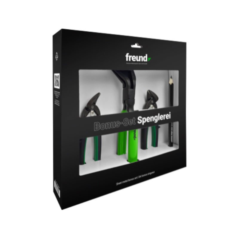 Freund Bonus Set Spenglerei hebelübersetzte Blechschere Falzzange Zimmermannsbleistift Karton