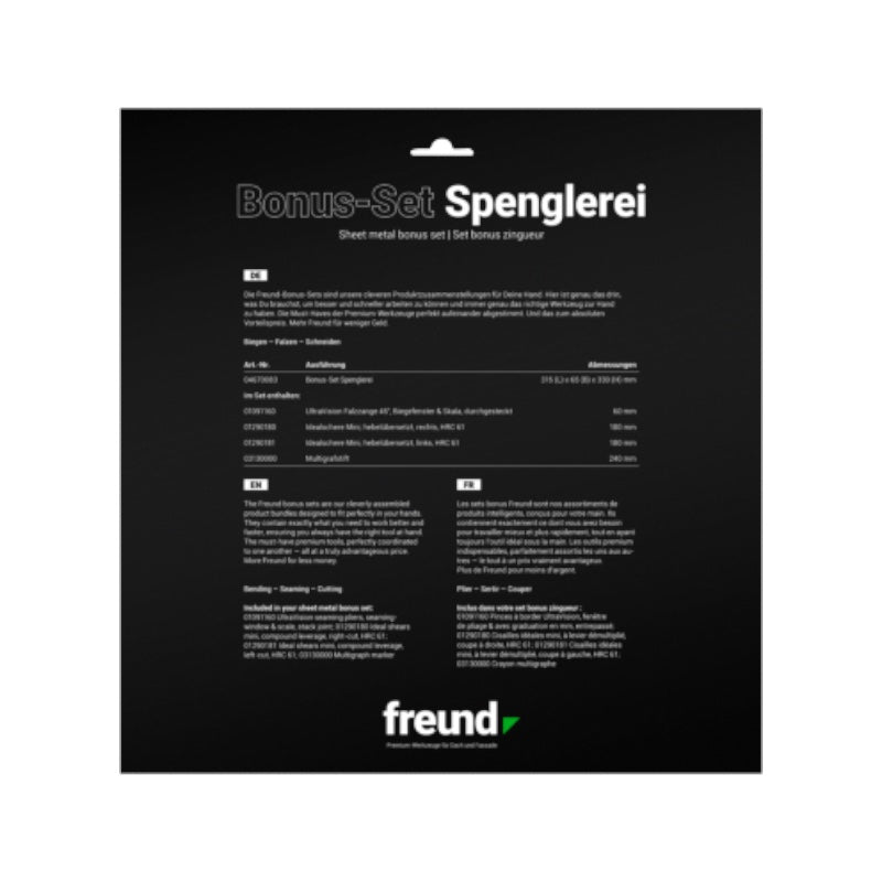 Freund Bonus Set Spenglerei hebelübersetzte Blechschere Falzzange Zimmermannsbleistift Karton