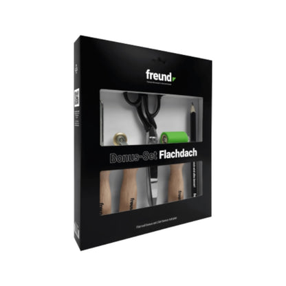 Freund Bonus Set Flachdach Nahtprüfer Messingrolle Folienschere Andrückrolle Zimmermannsbleistift Karton