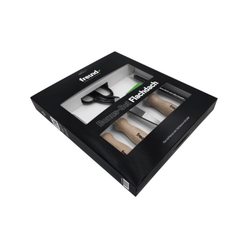 Freund Bonus Set Flachdach Nahtprüfer Messingrolle Folienschere Andrückrolle Zimmermannsbleistift Karton