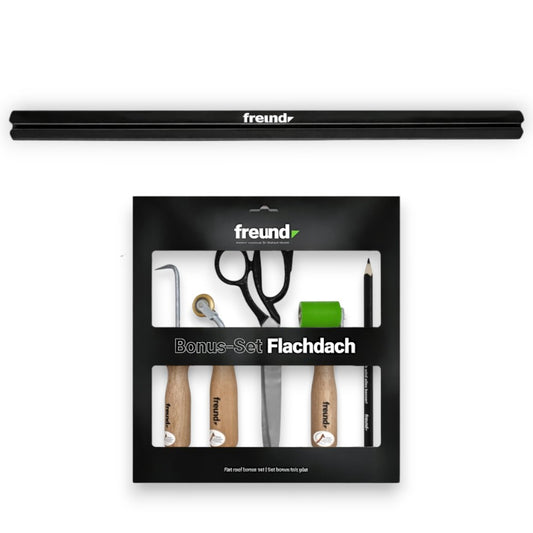 FREUND Flachdach Werkzeug Set Bitumen – Andrückrolle, Nahtprüfer, Schere & Wickelkern