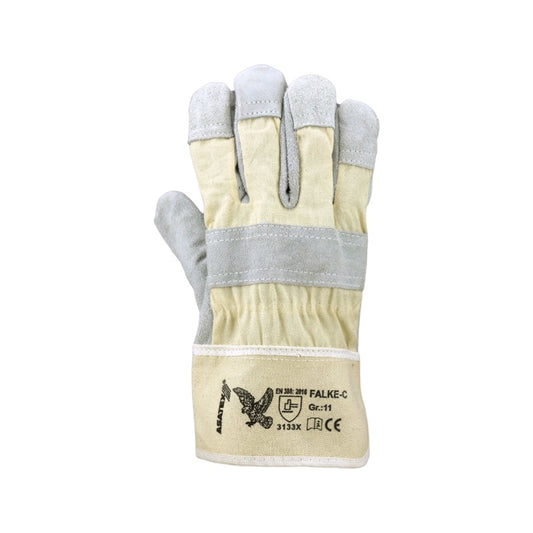 Arbeitshandschuhe Falke C – Rindspaltleder, gefüttert, Canvas-Stulpe