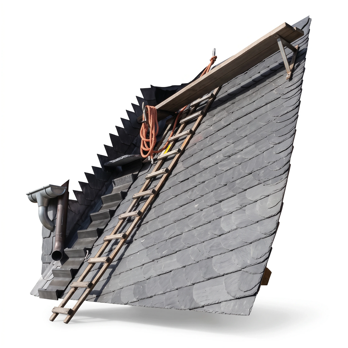 MASC - Flexible Dachleiter auf geneigtem Dach mit Schieferdeckung und Sicherheitsausrüstung