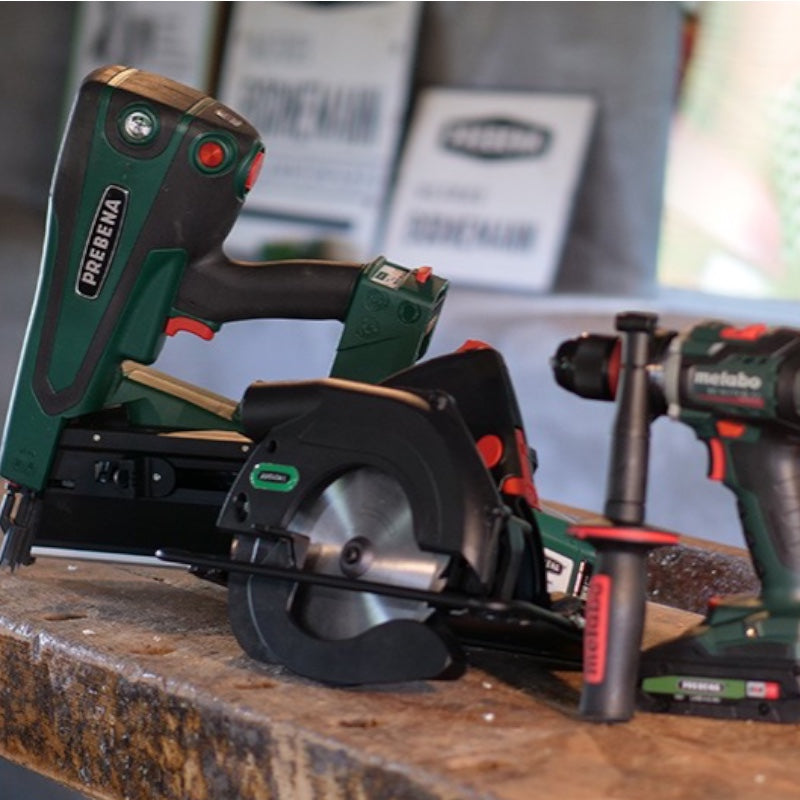 Prebena Holzbau Set PKT Hybrid-Nagler, Handkreissäge, Akku-Bohrschrauber Set