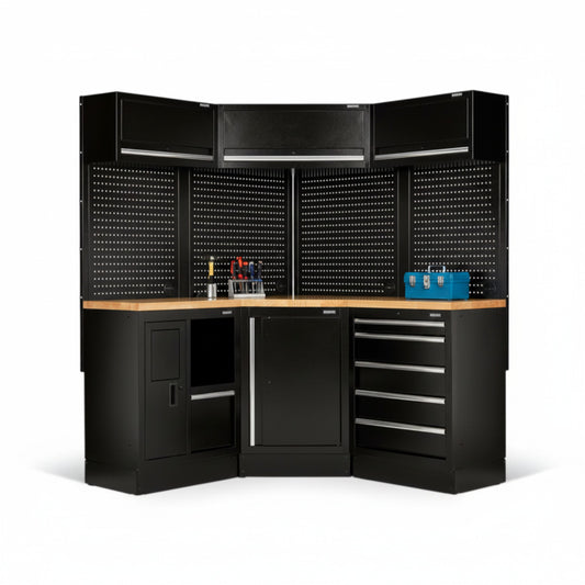 BUNKER Corner Workshop Setup with Hardwood Worktop – 18-piece