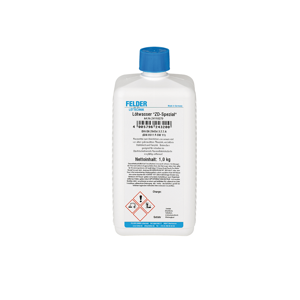 Freund Flussmittel für oxidiertes Zinkblech - Produktflasche mit spezieller Formel und Inhalt von 1,0 kg
