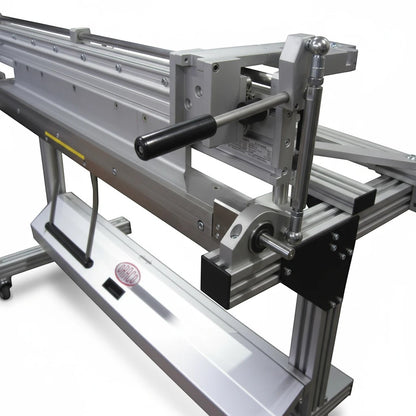 Roofify DRÄCO segmented bending machine with mobile stand and manual clamping lever for professional metal roofing
