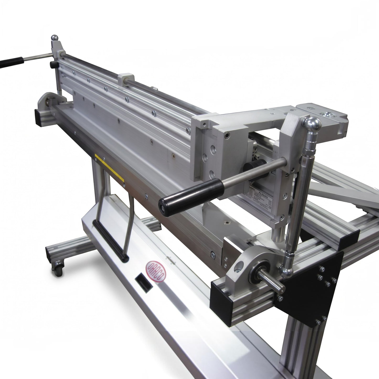 Roofify DRÄCO segmented bending machine with mobile stand and accessory box for professional metal roofing work