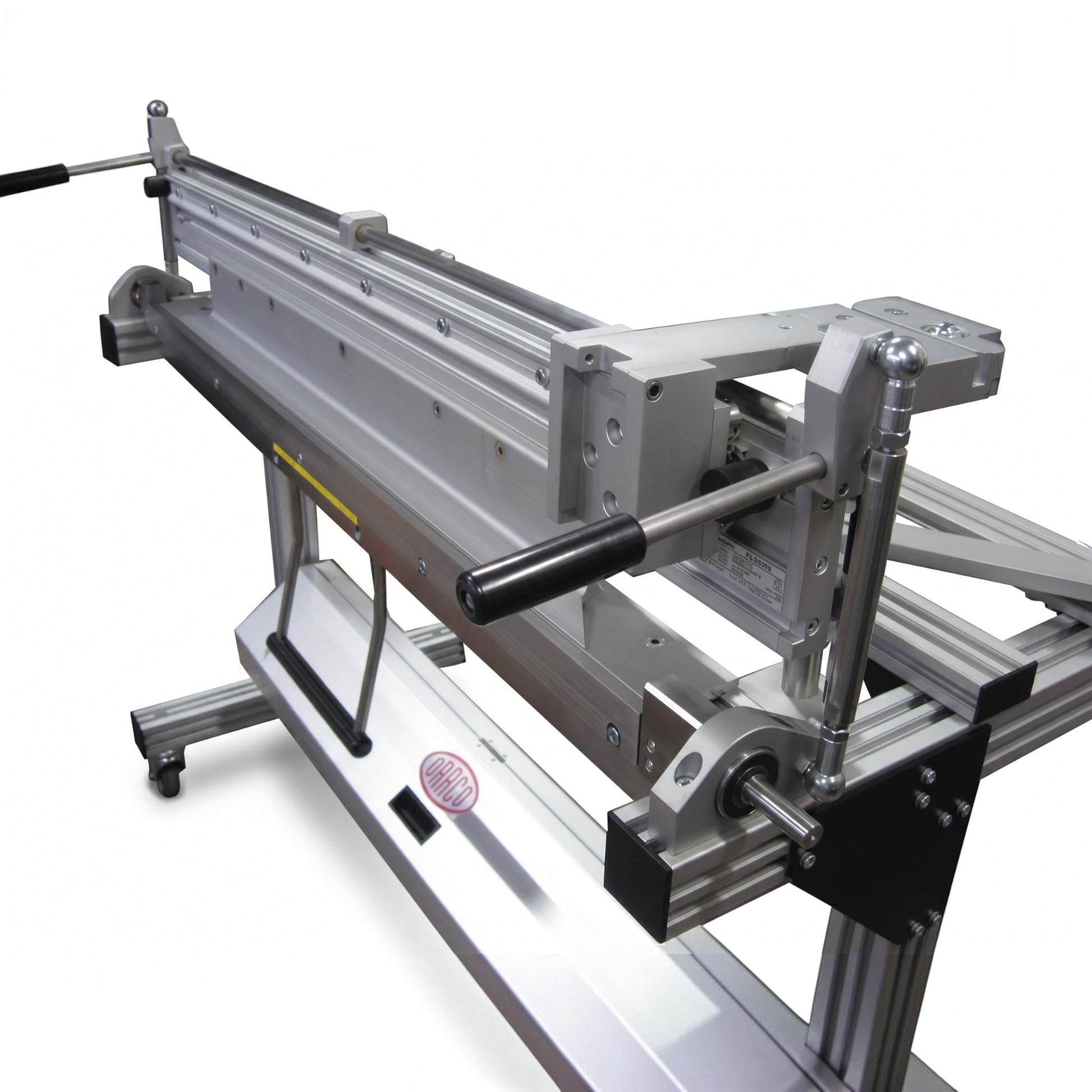 Roofify DRÄCO segmented bending machine with mobile stand and accessory box for professional metal roofing work