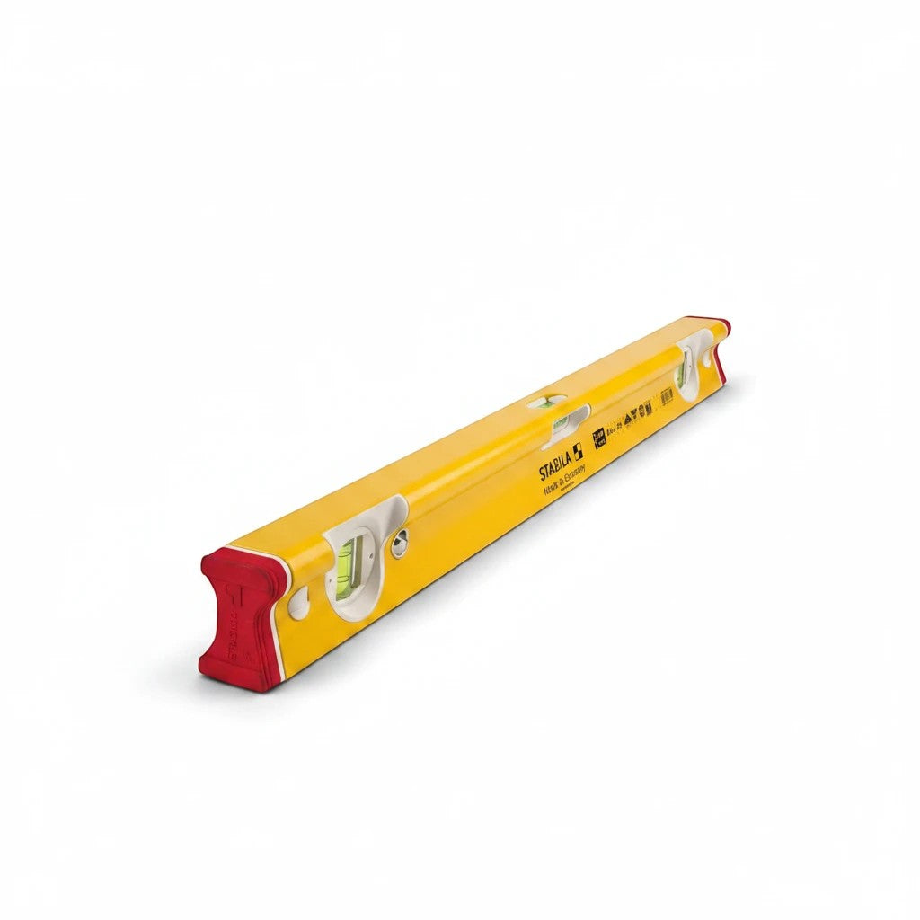Roofify STABILA Type R 300 spirit level with yellow aluminium R-profile, red end caps, and precision vials.